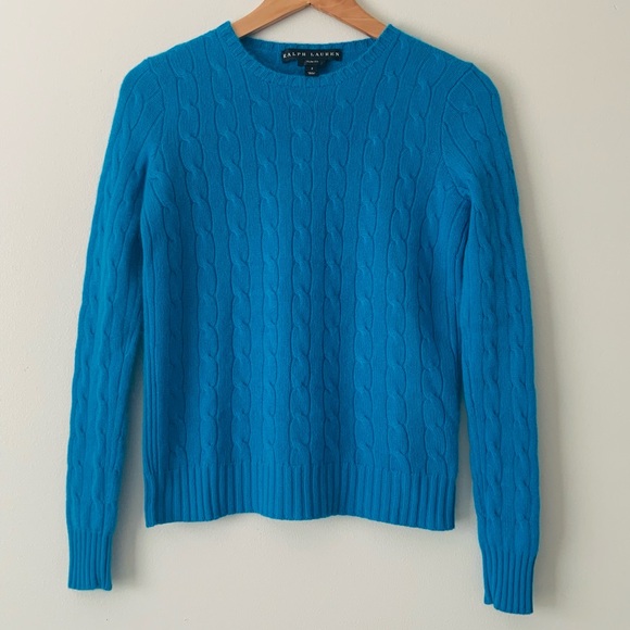 Ralph Lauren Sweaters - Ralph Lauren The Iconic Cable Knit Cashmere Sweater SZ S Teal Blue